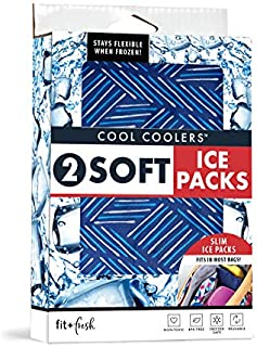 Fit + Fresh Soft Cool Coolers Ice Packs, Long Lasting Ice Packs for Lunch Bags, Picnic Baskets, Coolers, and More, Set of 2, Navy Sketch Weave & Blue