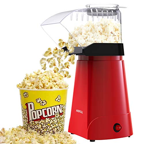 HIRIFULL 1200W Hot Air Popcorn Poppers Machine, Home Electric Popcorn Maker with Measuring Cup, 3 Min Fast Popping, ETL Certified, BPA Free, No Oil, DIY Flavors, Great for Home Movie TV, Party(Red)