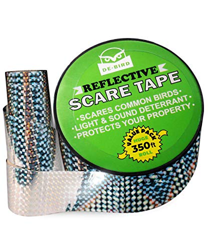 De-Bird: Scare Tape - Reflective Tape Outdoor to Keep Away Woodpecker, Pigeon, Grackles, and More. Stops Damage, Roosting, and Mess (350ft Roll)