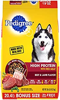 PEDIGREE High Protein Adult Dry Dog Food Beef and Lamb Flavor Dog Kibble, 20.4 lb. Bonus Bag