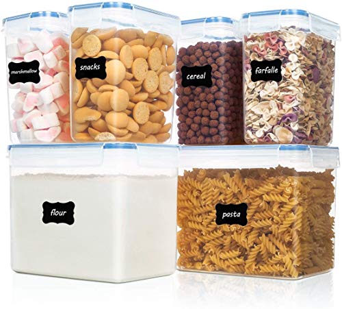 Vtopmart Airtight Food Storage Containers 6 Pieces - Plastic PBA Free Kitchen Pantry Storage Containers for Sugar,Flour and Baking Supplies - Dishwasher Safe - 24 Labels