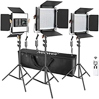 Neewer 3 Packs Advanced 2.4G 480 LED Video Light Photography Lighting Kit, Dimmable Bi-Color LED Panel with LCD Screen, 2.4G Wireless Remote and Light Stand for Portrait Product Photography