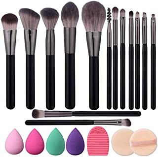 Elisel Makeup Brush Set, 14 Pcs Makeup Brushes with 4 Makeup Sponge Blender 2 Makeup Powder Puff 1 silicone brush cleaner Make Up Brushes Kit (Black 14)