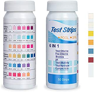 Pool Test Strips, Pool Water Test Kit 6-Ways Pool Chemicals & Water Testing Strips 100 Count Hot Tub Test Strips for Inground and Above Ground Pool Bromine, Chlorine, PH, Cyanuric Acid Testing