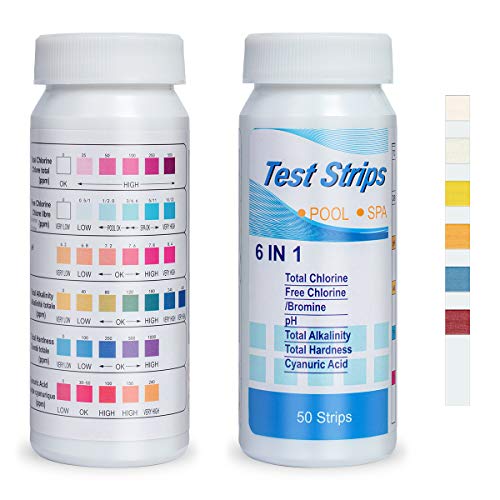 Pool Test Strips, Pool Water Test Kit 6-Ways Pool Chemicals & Water Testing Strips 100 Count Hot Tub Test Strips for Inground and Above Ground Pool Bromine, Chlorine, PH, Cyanuric Acid Testing