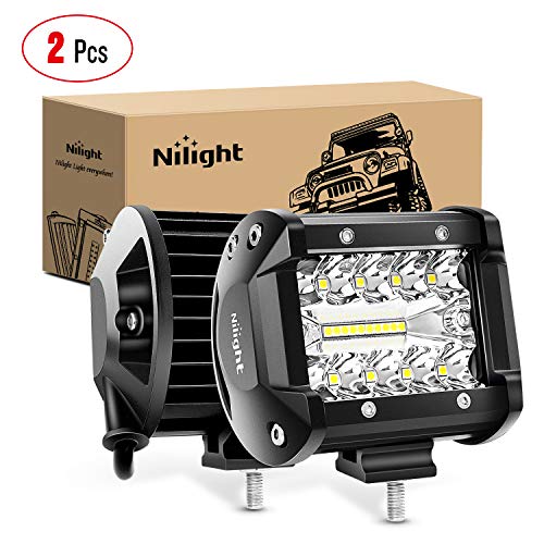 Nilight 18021F-B 2PC 4Inch Triple Row Lights 60W Flood Spot Combo 6000LM Bar Driving Boat Led Off Road Trucks, 2 Years Warranty