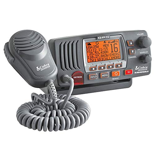 Cobra MR F77B GPS Fixed Mount VHF Marine Radio  25 Watt VHF, Built-In GPS Receiver, Submersible, LCD Display, Noise Cancelling Mic, NOAA Weather, Signal Strength Meter, Scan Channels, Black