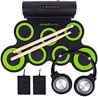 QoQoba Electronic Drum Set for Kids | Adult Beginner Pro MIDI Musical Instrument Drum Practice Pad Kit Incl. Foldable Headphone | Drum Sticks | Great Holiday Birthday Gift for Kids Drum Set (GREEN)