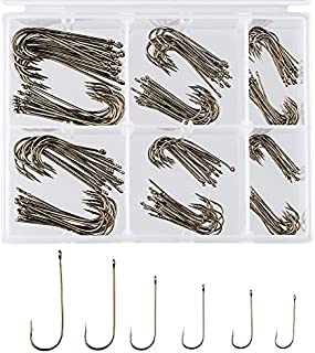 Bassdash 180 Pieces Aberdeen Fishing Hooks Assortment, Light Bronze Color, Hook Sizes 2/0, 1/0, 2, 4, 6, 8, Tackle Box