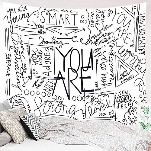 Miytal Quote You are Wall Tapestry, Inspirational Wall Art Positive Saying Wall Hanging White Wall Tapestry for Teen Bedroom Dorm - 59.1