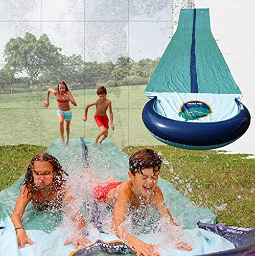 TEAM MAGNUS 31ft Water Slide - Central Sprinkler and XL Crash pad for Backyard Races