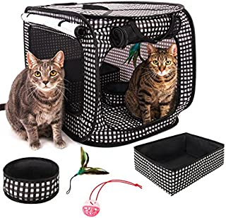 CHEERING PET, Stress Free Cat Cage, Portable Cat Condo Cage, Collapsible Travel Litter Box, Foldable Feeding Bowl,Feather Teaser and Ball, Carrying Bag, Extra Large 32