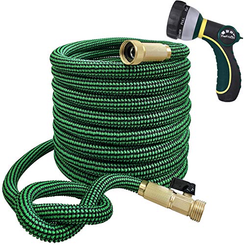 TheFitLife Flexible and Expandable Garden Hose - 13-Layer Latex Water Hose with Retractable Fabric, Solid Brass Fittings and Nozzle, Kink Free, Lightweight, Collapsible Expending Hose (50 FT)