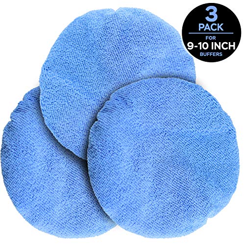 NextClimb Polishing Bonnet Applicator Pads - Double Thick Microfiber Bonnets - Reversible Soft Auto Buffing Wax Applicator Covers for Car Orbital Buffer Polisher (Large 9-10 Inches, 3-Pack)