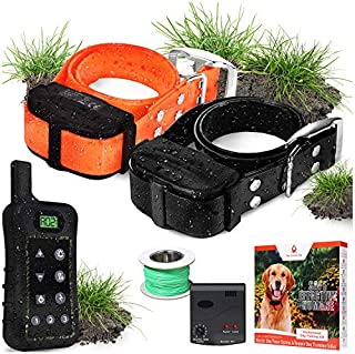 Pet Control HQ Dog Containment System Wireless Perimeter w/ (1 or 2) Shock Collar Kit & Remote - Electric Proximity Fence - Above Ground No Digging, or Underground Wire Outdoor (2 Collars with Remote)