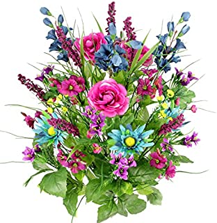 Artificial Dahlia, Morning Glory and Ranunculus and Blossom Fillers Mixed Bush - 30 Stems for Home, Wedding, Restaurant and Office Decoration Arrangement, Turquoise/Lilac/Celery