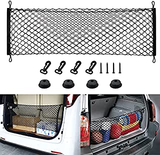 Rear Cargo Net Stretchable,Universal Adjustable Trunk Cargo Storage Organizer Compatible for SUV, Jeep, Truck,Storage Nylon Mesh Double-Layer with Hooks