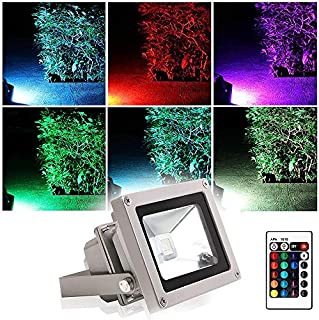 Blinngo10W RGB LED Flood Light Outdoor, 16 Color Changing RGB Floodlight with Remote, Warm White to Daylight Tunable, IP65 Waterproof 4 Modes Dimmable Stage Lighting with US 3-Plug