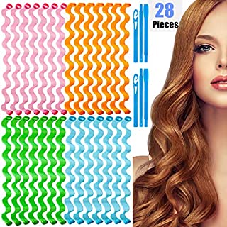 Hair Curlers 28 Pcs Styling Kit No Heat Hair Curlers Magic Hair Curlers Heatless Wave Style Hair Rollers Spiral Curls with Styling Hooks for Women Girls Extra Long Hair Styling Tools (50cm)