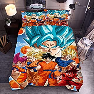 TTdamai Dragonball Z Student Bedding 3-Pieces Set, Cartoon Anime Dragon Ball Son Goku Duvet Cover,3D HD Printing,Microfiber,1 Quilt Cover & 2 Pillowcases Full