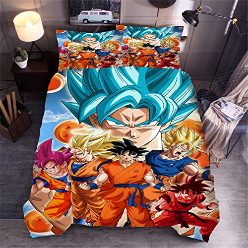 TTdamai Dragonball Z Student Bedding 3-Pieces Set, Cartoon Anime Dragon Ball Son Goku Duvet Cover,3D HD Printing,Microfiber,1 Quilt Cover & 2 Pillowcases Full