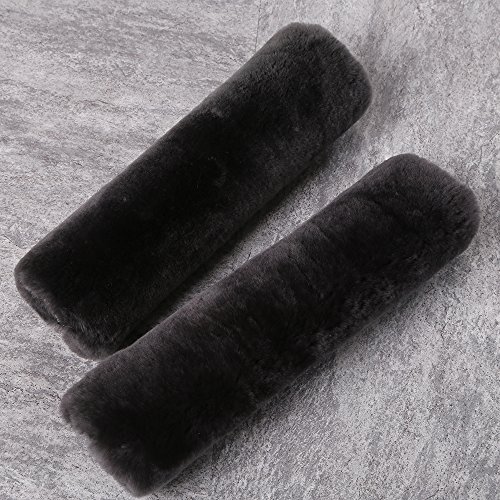 2 Pack Automotive Authentic Sheepskin Car Seat Belt Pads, Soft Shoulder Pad, Neck Cushion Protector, Genuine Natural Merino Wool (Carbon Black)