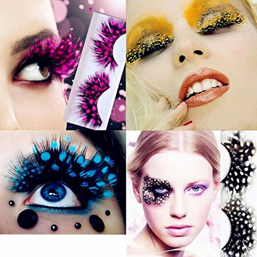 MeiQing Pack of 9 Colorful False Eyelashes Long Feather polka dot Eyelashes Costume Cosplay Stage Makeup Exaggerate False Eyelashe