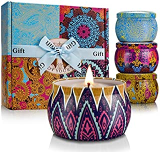 Christmas Gifts for Mom Winter Scented Candles Set , Natural Soy Wax Portable Travel Tin Candle,Birthday Gift for Women for Stress Relief and Aromatherapy - 4 Pack