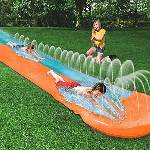 HOOLRO Water Slip and Slide for Kids and Adults, 16 Foot Outdoor Water Toys Backyard Garden Racing Lanes and Splash Pool (16 ft × 4.6 ft)