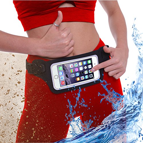 Waterproof Running Swimming Belt Fanny Pack fits iPhone 6 7 8 X 11 12 Plus & Android Samsung - W/Touchscreen Cover - IPX8 Rated Dry Waist Bag Pouch for OCR, Ski, Beach, Pool, Kayaking, Rafting, etc!