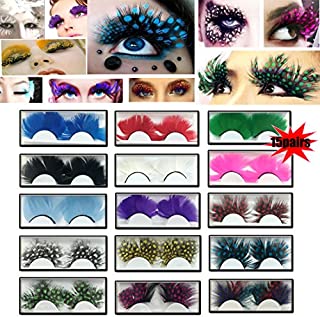 Lookathot 15 Pairs Feather False Eyelashes Eye Lashes- Natural Handmade Reusable Extensional Charming Sexy Funny Ladies Styles- Deluxe Party Stage Dance Costume