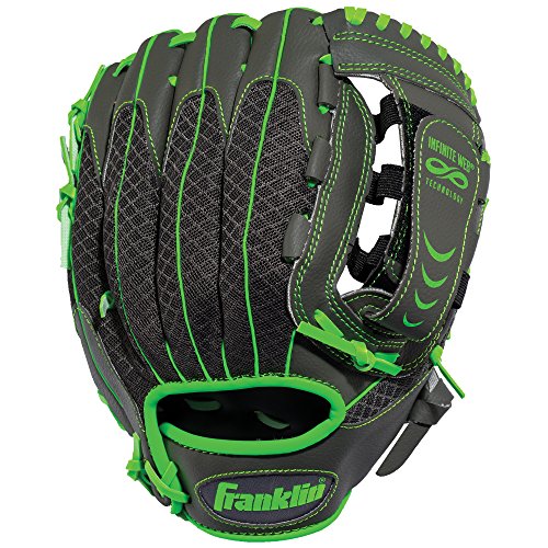 Franklin Sports Teeball Infinite Web/Shok-Sorb Combo Series Fielding Left Hand Glove, 10.5-Inch, Graphite/Lime