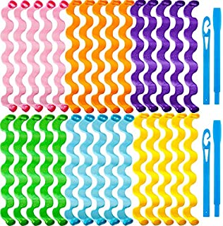 30 Pieces Hair Curlers Spiral Curls Styling Kit No Heat Hair Curlers Heatless Spiral Curlers Hair Rollers Wave Styles with 2 Pieces Styling Hooks for Most Hairstyles (30 cm, Mixed Color)