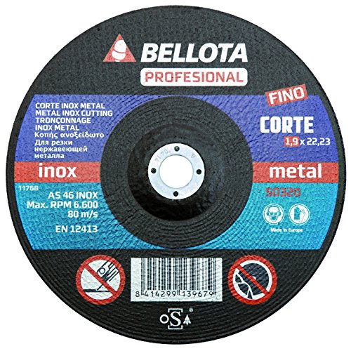 Bellota Angle Grinder Cutting Wheel (180mm Wide x 22/23mm Arbor x 1.9 mm) Abrasive Disc Model INOX Open Disc 50320-180 - Ideal for Cutting Stainless Steel, Brass, Aluminum & Other Metals