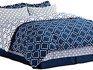 Bedsure Bedding Comforter Sets - Bed in A Bag Queen Size 8 Piece (88X88 inches) - Navy Blue (Comforter, 2 Pillow Shams, Flat Sheet, Fitted Sheet, Bed Skirt, 2 Pillowcases)