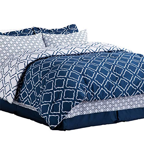 Bedsure Bedding Comforter Sets - Bed in A Bag Queen Size 8 Piece (88X88 inches) - Navy Blue (Comforter, 2 Pillow Shams, Flat Sheet, Fitted Sheet, Bed Skirt, 2 Pillowcases)