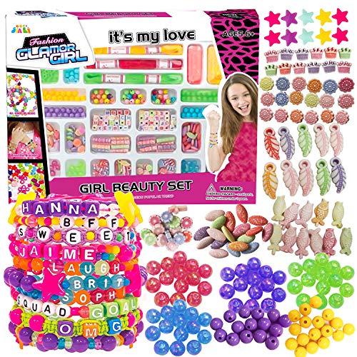 Kids Beads Bracelet & Jewelry Making Kit for Girls 6-12 Year Old Gifts - Fashion Bracelets Art Set Crafts Kits Toys for Birthday Holiday Party Favors & Travel Activities (Alphabet Bracelets)