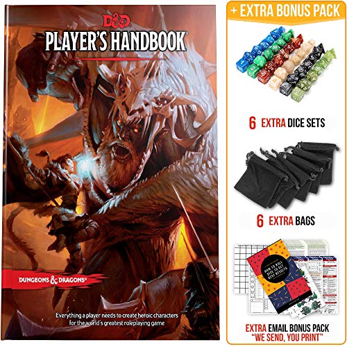 Player's Handbook Dungeons and Dragons 5th Edition with DND Dice and Complete Printable Kit - D&D Core Rulebook - D&D 5e Players Handbook Gift Set - D&D Starter Set Accessory - DND Beginner Gift Set