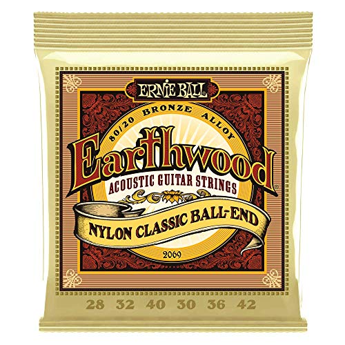Ernie Ball Earthwood Folk Nylon Ball End Set, Clear and Gold
