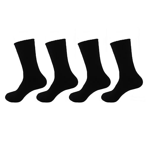 BambooMN Men's Large Rayon from Bamboo Fiber Extra Thick Crew Thermal Heavy Duty Hiking Work Winter Socks - Black - 4prs