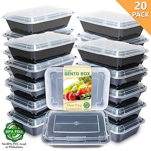 Enther Meal Prep Containers 20 Pack Single 1 Compartment with Lids