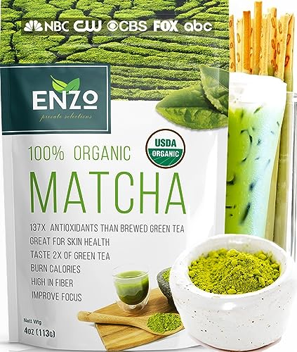 Matcha Green Tea Powder 4oz - Organic Vegan Milky Taste USDA Certified - 137x Antioxidants Over Brewed Green Tea- Great for Matcha Latte