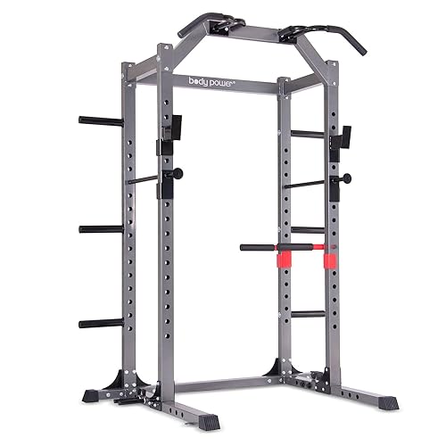 Body Power Deluxe Rack Cage System Enhanced with Upgrades/Full-Length Safety Bars/Built in Optional Floor Mount Anchors PBC5380